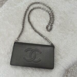 Chanel Black Caviar Leather Wallet On Chain